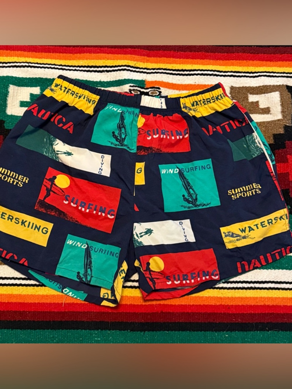 Nautica Colorblock Graphic Swim Trunks - Navy, Red, Teal, Yellow, White